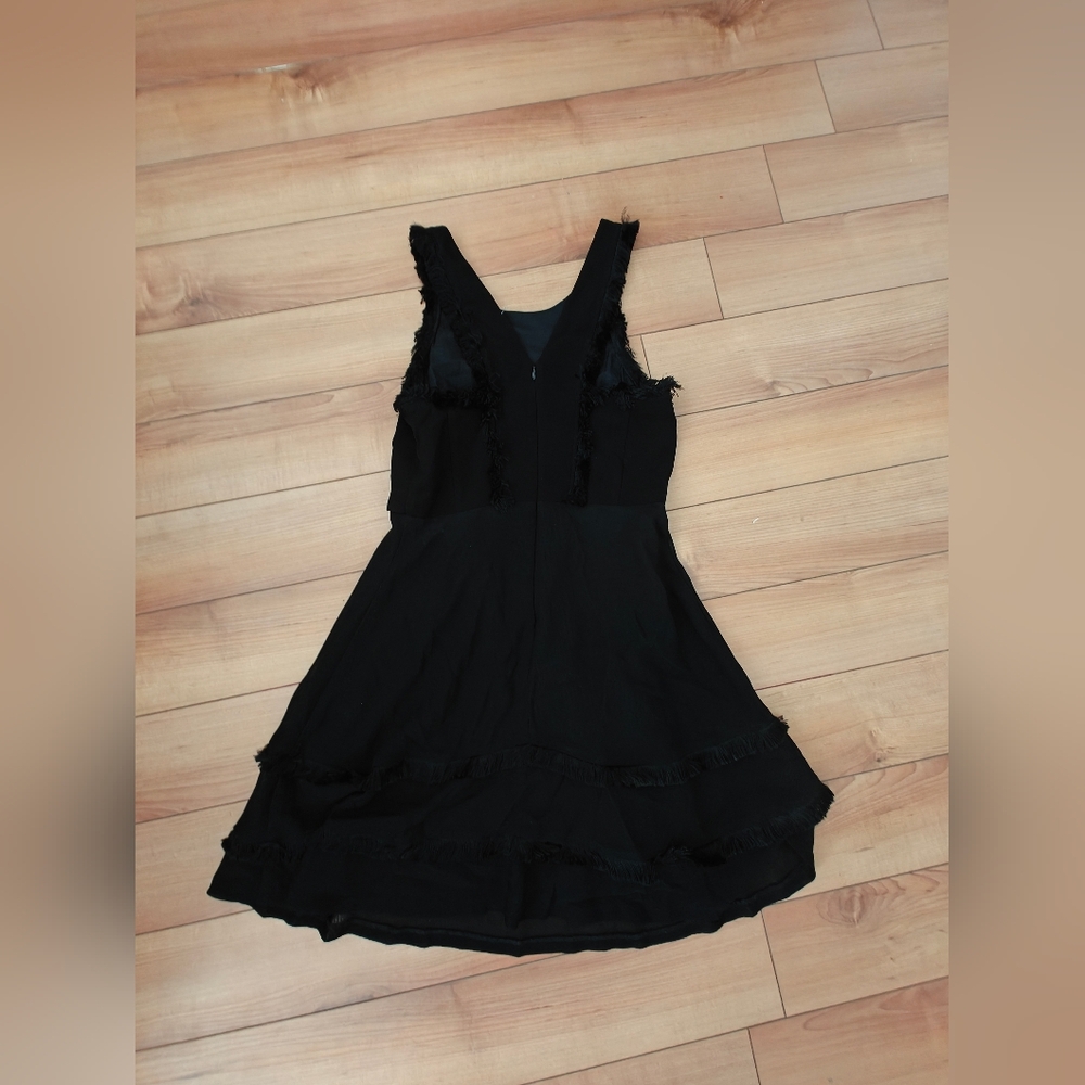 Sandro Little Black Mini Sleeveless Dress Fringe And Mesh Detail Size 1 - Picture 6 of 9